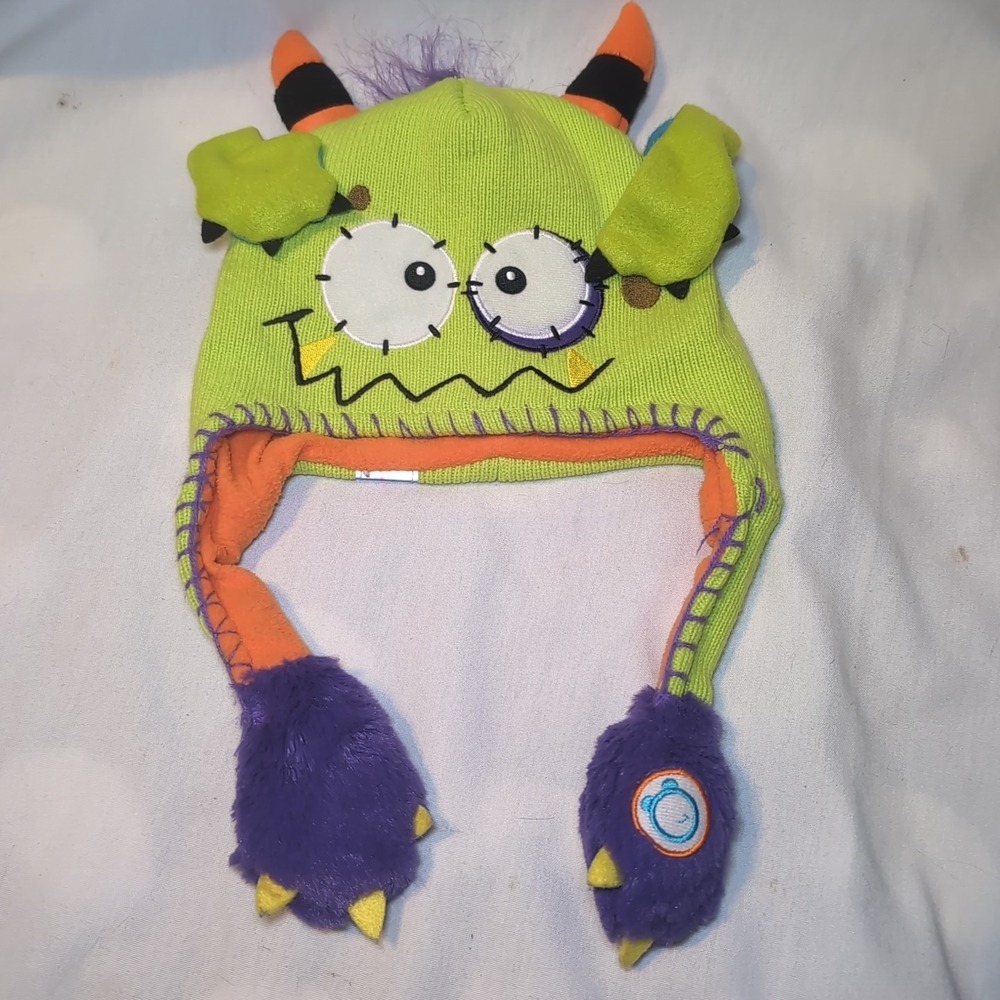 Flipeez Kids Green Monster Beanie w/ Flipping Hands Tobaggan Youth/Toddler Size